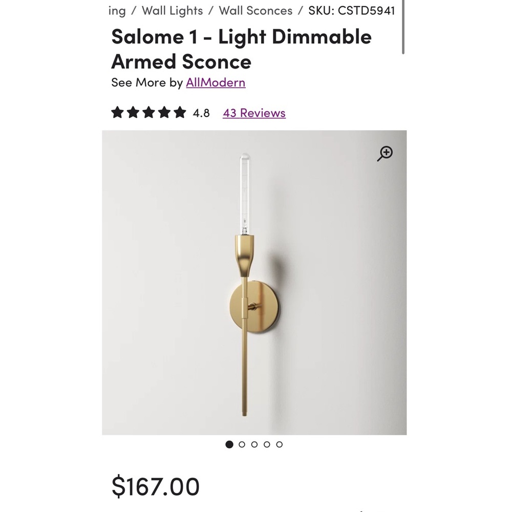 Set of 2 —- AllModern Salome 1 - Light Dimmable Armed Sconce